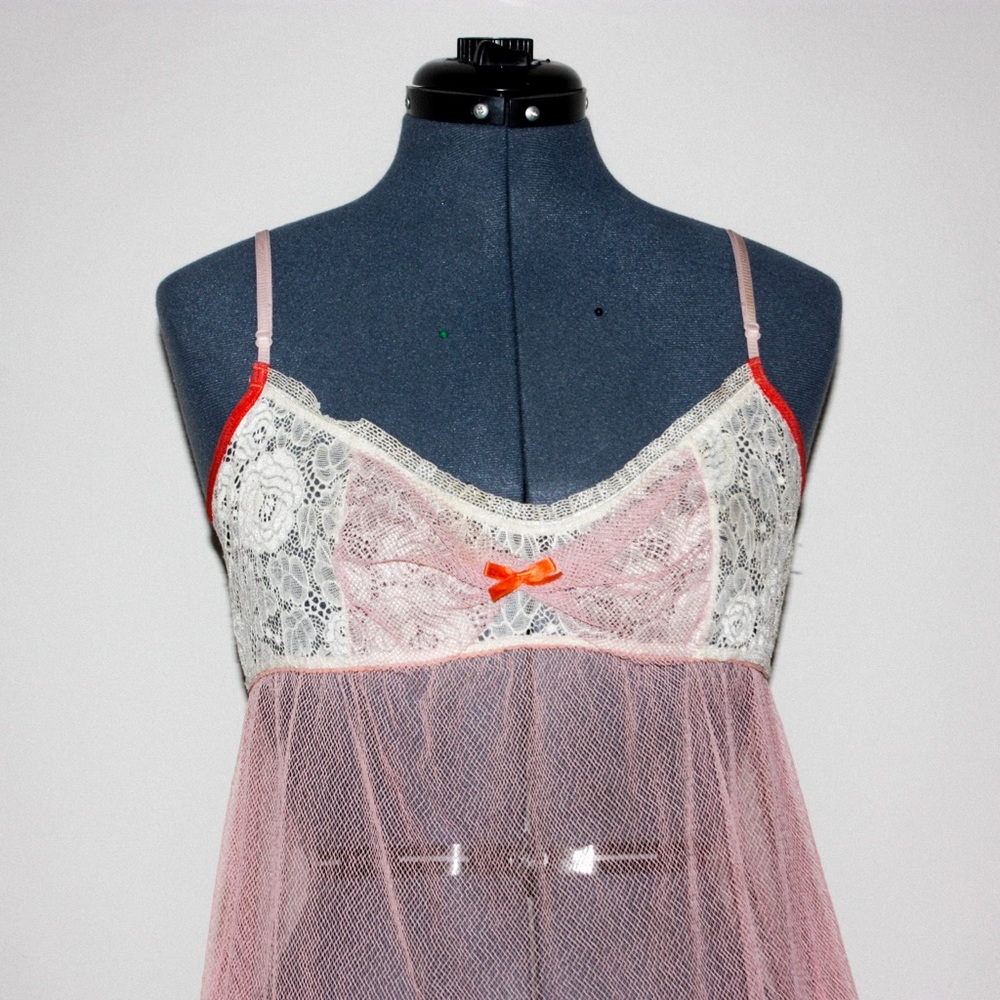 vintage sheer pink & ivory babydoll top